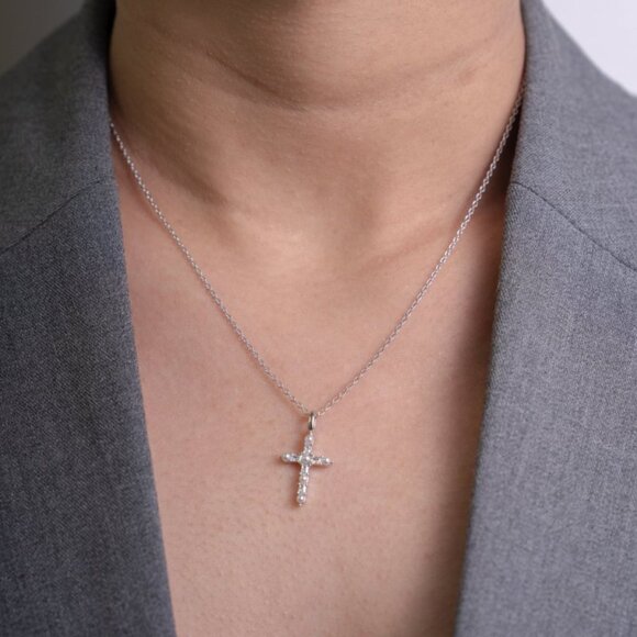 NWT Teresa Cross Necklace // Sterling Silver + Freshwater Pearls + CZ - Picture 4 of 4